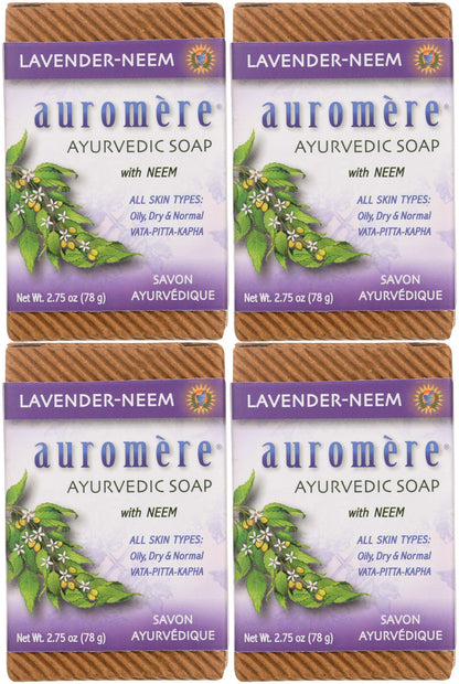 Auromere Lavender Neem Ayurvedic Bar Soap – Eco-Friendly, Handmade, Vegan (2.75 oz each, 4 Pack)