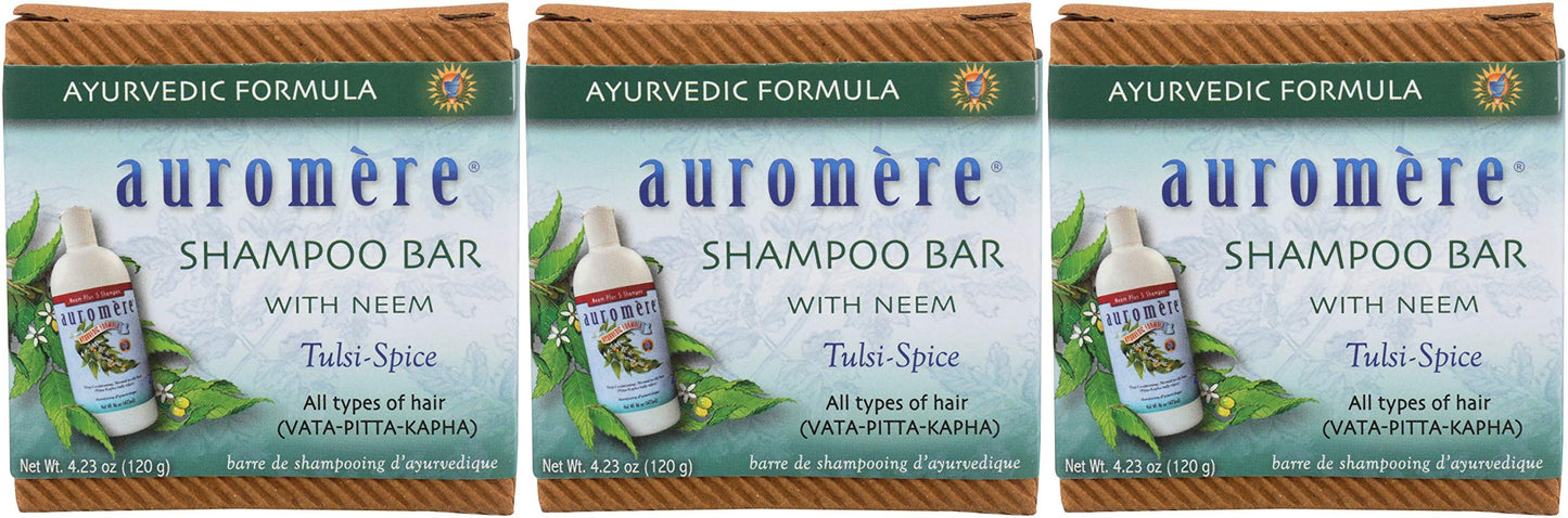 Auromere Ayurvedic Shampoo Bar – Eco-Friendly, Handmade, Vegan & Cruelty-Free (4.23 oz) 3 Pack
