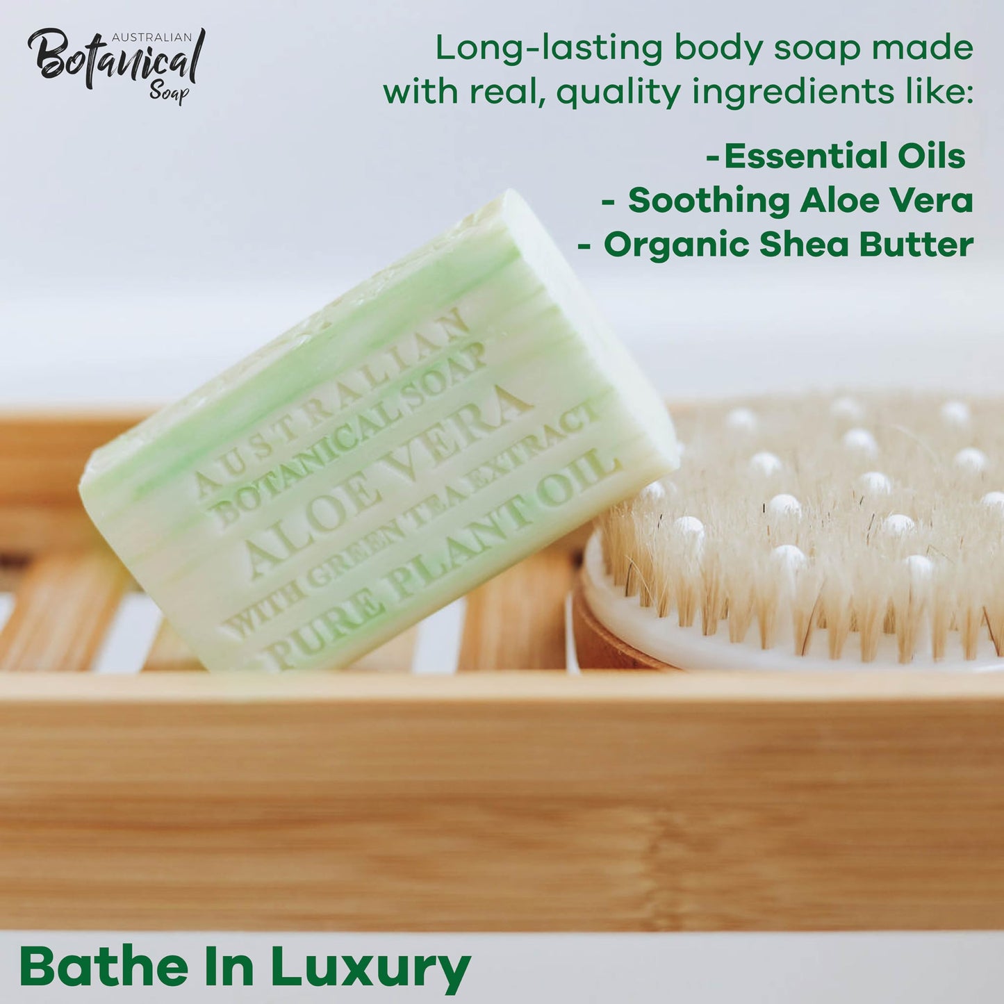 Australian Botanical Soap Aloe Vera with Green Tea Extract – 6.6 oz Luxury Bar, Pack of 4