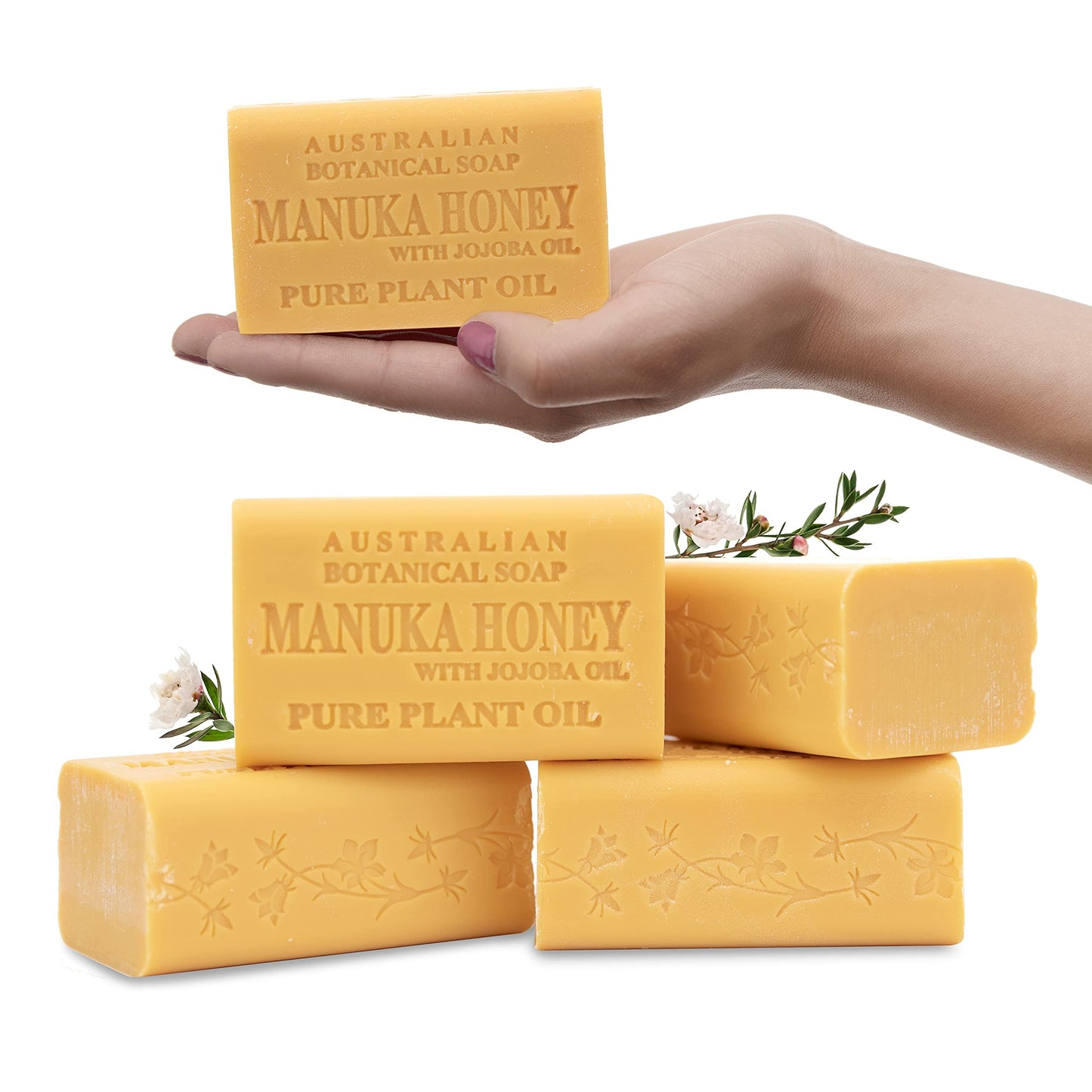 Australian Botanical Soap – Manuka Honey with Jojoba Oil, 6.6 oz Luxury Bars, Shea Butter, Pack of 4