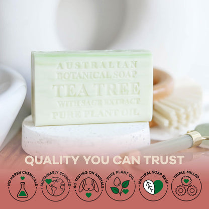 Australian Botanical Soap Tea Tree with Sage Extract – Luxury 6.6 oz Bars (Pack of 4)