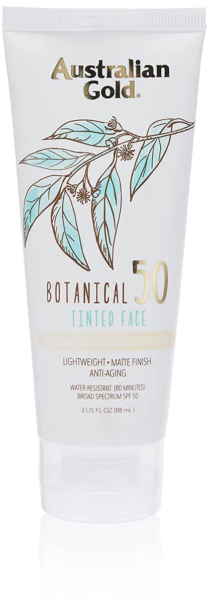Australian Gold Botanical SPF 50 Tinted Face Mineral Lotion – Broad Spectrum, Water Resistant (3 oz)