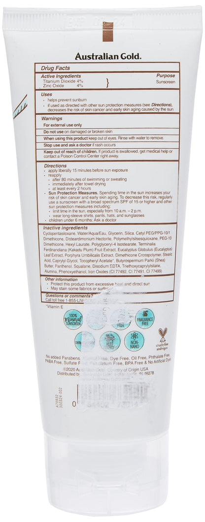 Australian Gold Botanical SPF 50 Tinted Face Mineral Lotion – Broad Spectrum, Water Resistant (3 oz)