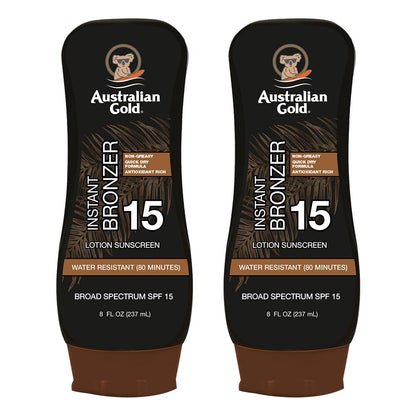 Australian Gold SPF 15 Lotion Bronzer Twin Pack – 8 fl oz x 2 | Broad Spectrum SPF 15 & Instant Bronze