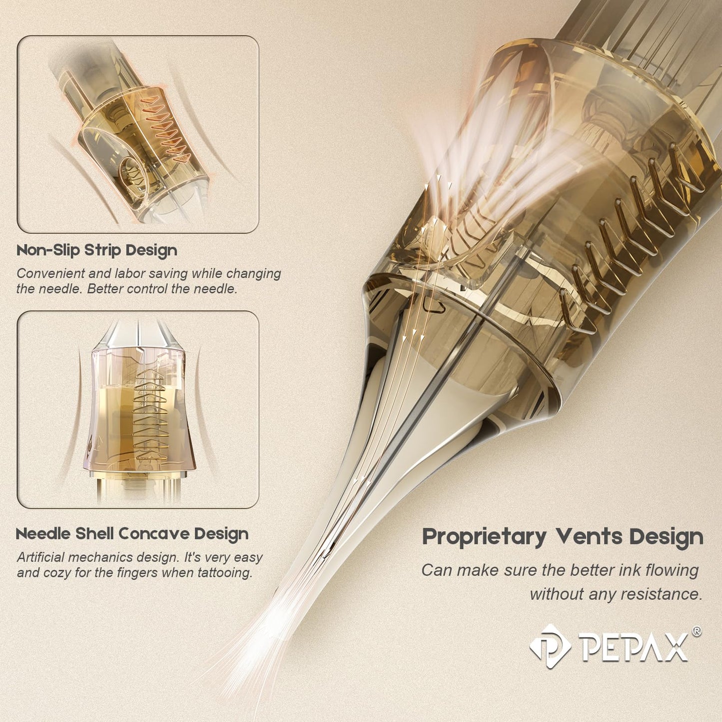 Autdor PEPAX Lance Tattoo Needles Cartridge 1013MGL – 20Pcs #10 Bugpin & 13 Magnum, 0.30mm, 5.0mm Taper, Safety Membrane