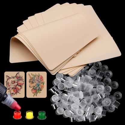Autdor Tattoo Practice Skins with Base Kit – 1010 Pcs (1000 Ink Cups 11mm + 10 Blank Skins)