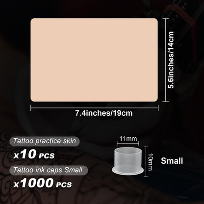 Autdor Tattoo Practice Skins with Base Kit – 1010 Pcs (1000 Ink Cups 11mm + 10 Blank Skins)