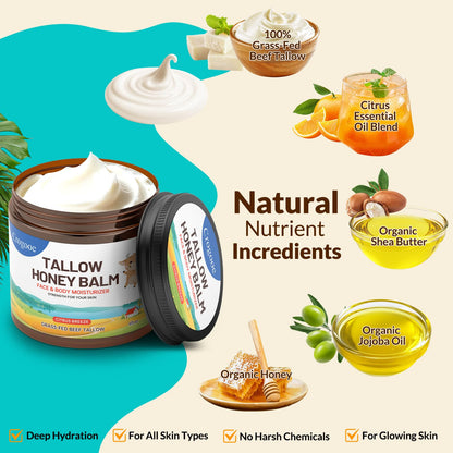 Auteli Beef Tallow Balm – 100% Grass-Fed Whipped Tallow & Honey Moisturizer (Citrus Breeze) 4 oz