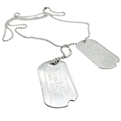 Authentic Personalised US Military Embossed Stainless Steel Dog Tags Pair Set - WW2 - pre 1965 Exact Replica