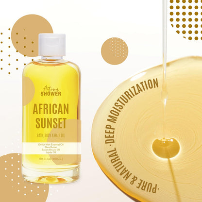 Autumn Shower Bath Oil Set – Sweet Almond, Lavender & Coconut, Multiuse Oil for Hair & Dry Skin (3 x 30 oz)