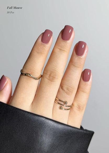 AutyaMee Semi Cured Gel Nail Strips – Fall Mauve, 30 Pcs, UV Light Required