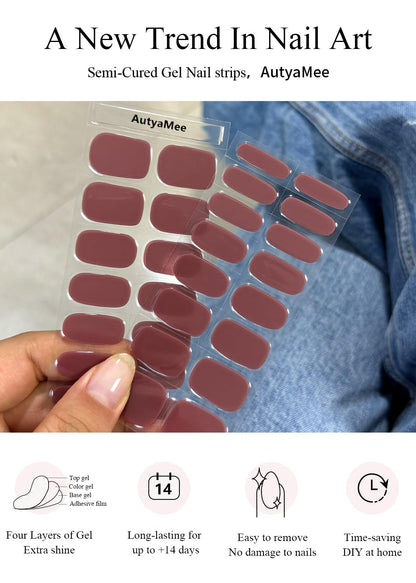 AutyaMee Semi Cured Gel Nail Strips – Fall Mauve, 30 Pcs, UV Light Required
