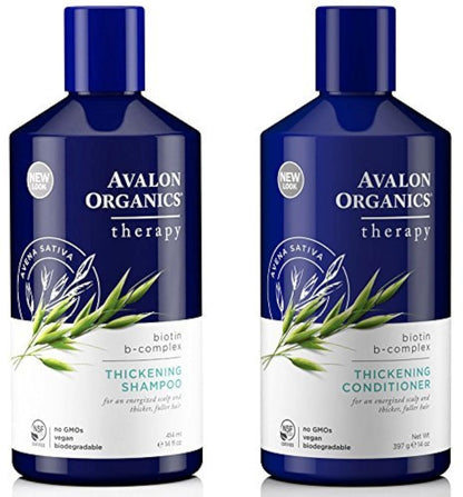 Avalon Organics Biotin B-Complex Therapy Thickening Shampoo & Conditioner – For Hair Loss & Thinning Hair, 14 oz Pack of 2