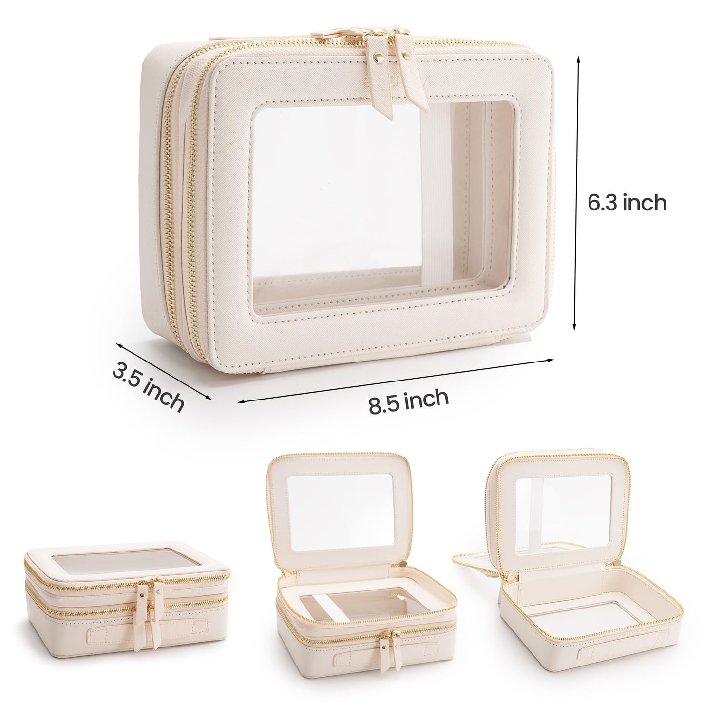 Aveniee Large Clear 2-Layer Makeup Bag with Brush Compartment – White