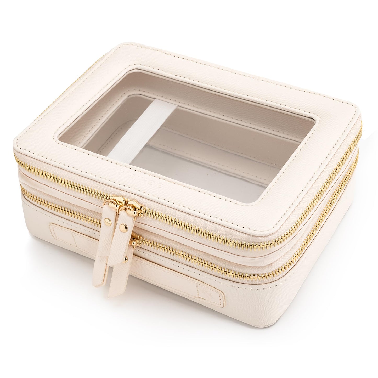 Aveniee Large Clear 2-Layer Makeup Bag with Brush Compartment – White