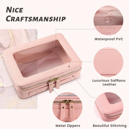Aveniee Clear Makeup Bag Organizer - Large Pink Travel Toiletry Case, Waterproof PU Leather