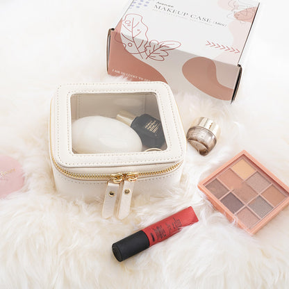 Aveniee Clear Makeup Bag Small – Premium Saffiano PU Leather, TSA-Approved Mini Travel Case