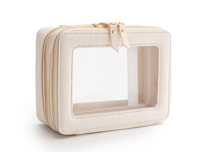 Aveniee Large Clear 2-Layer Makeup Bag with Brush Compartment – White