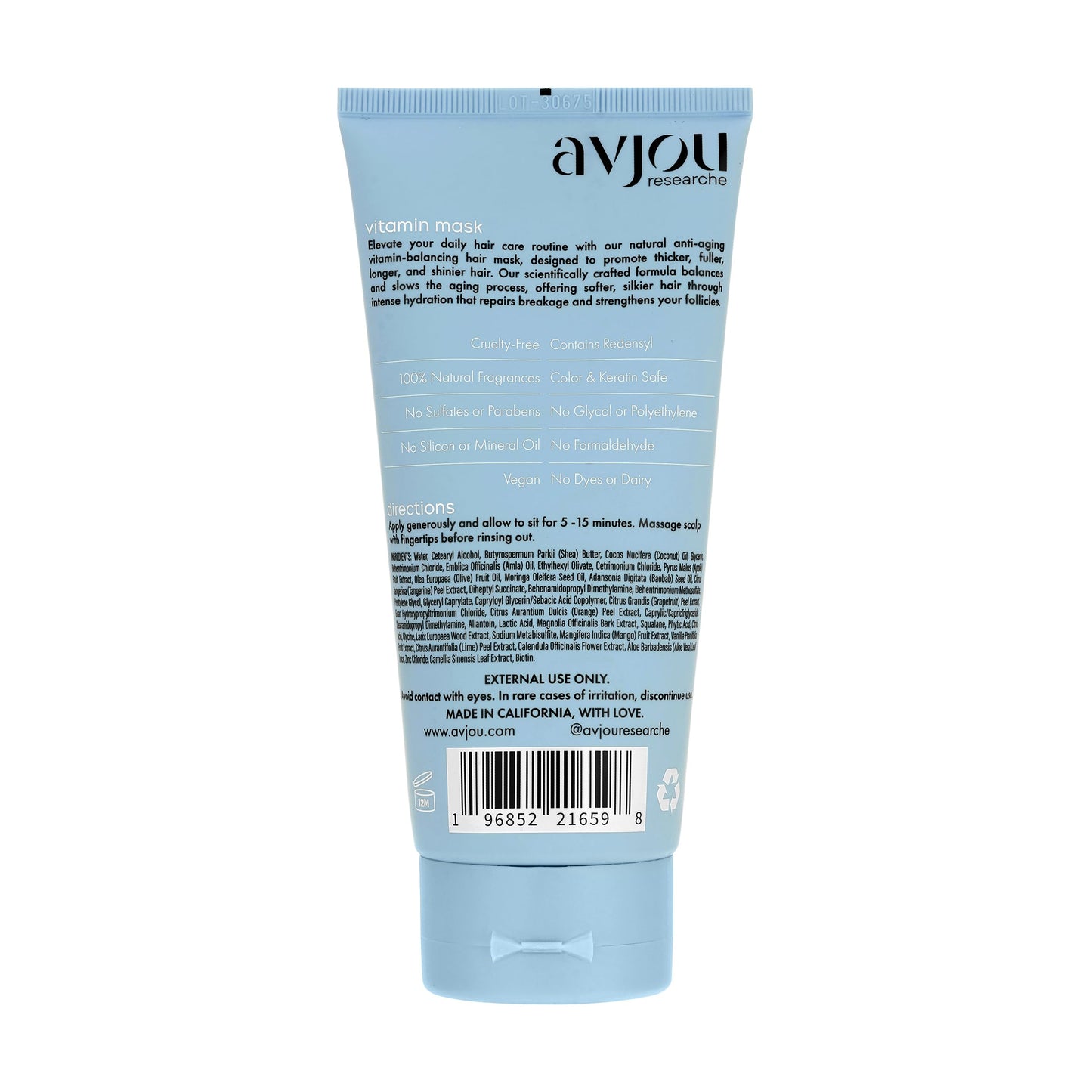 Avjou Researche Vitamin Mask – Look of Thicker, Fuller Hair | Vegan, Color & Keratin Safe | Hydration with Redensyl – 6 oz
