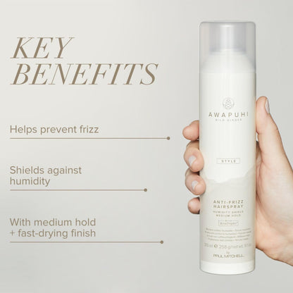 Awapuhi Wild Ginger Anti-Frizz Hairspray – Humidity Shield, Medium Hold (9.1 oz)