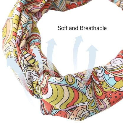 AWAYTR Women's Chiffon Non-Slip Head Wraps – 3-Pack Twist Knotted Criss Cross Headbands for Thick Hair (Cashews Red Orange Purple)