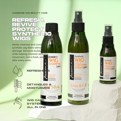 Awesome Synthetic Wig Shampoo & Leave-In Conditioner Spray – pH 6, 2-Pack (7 fl oz each) with Coconut Oil