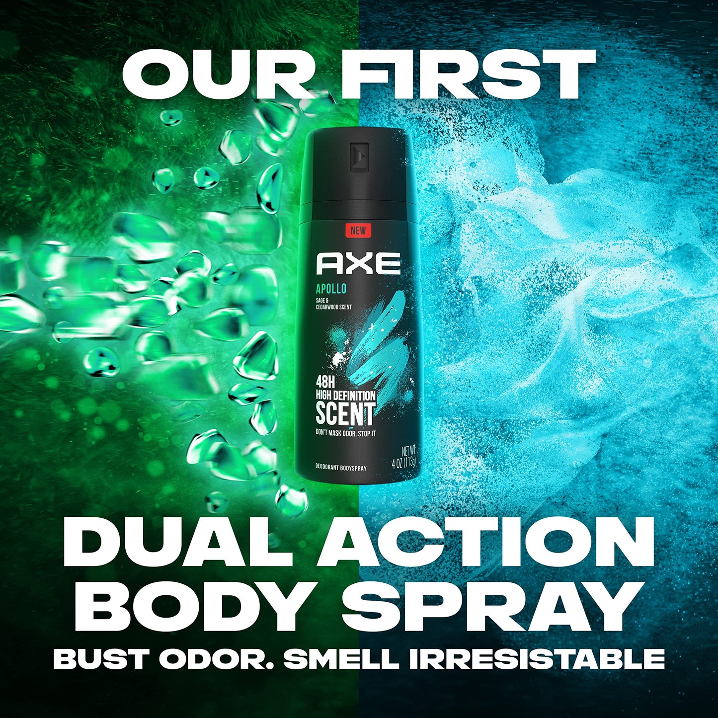 AXE Apollo Body Spray Deodorant for Men – Sage & Cedarwood, Aluminum-Free, 4 oz (4 Count)