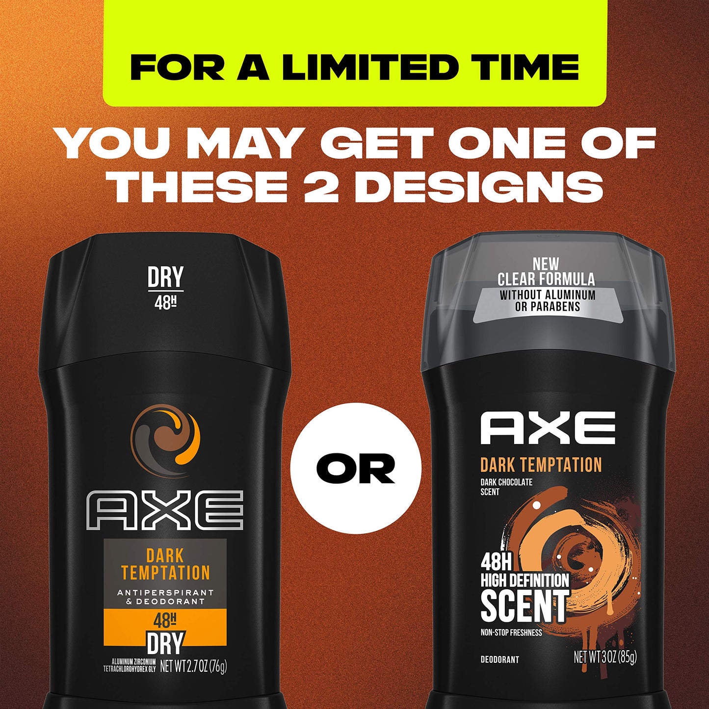 AXE Dark Temptation Deodorant Stick for Men – 48h Odor Protection, Aluminum-Free, 3.0oz