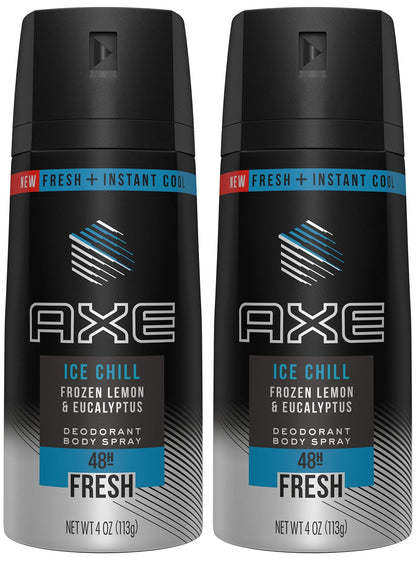AXE Ice Chill Deodorant Body Spray – Lemon & Eucalyptus, Pack of 2 x 4 oz Cans