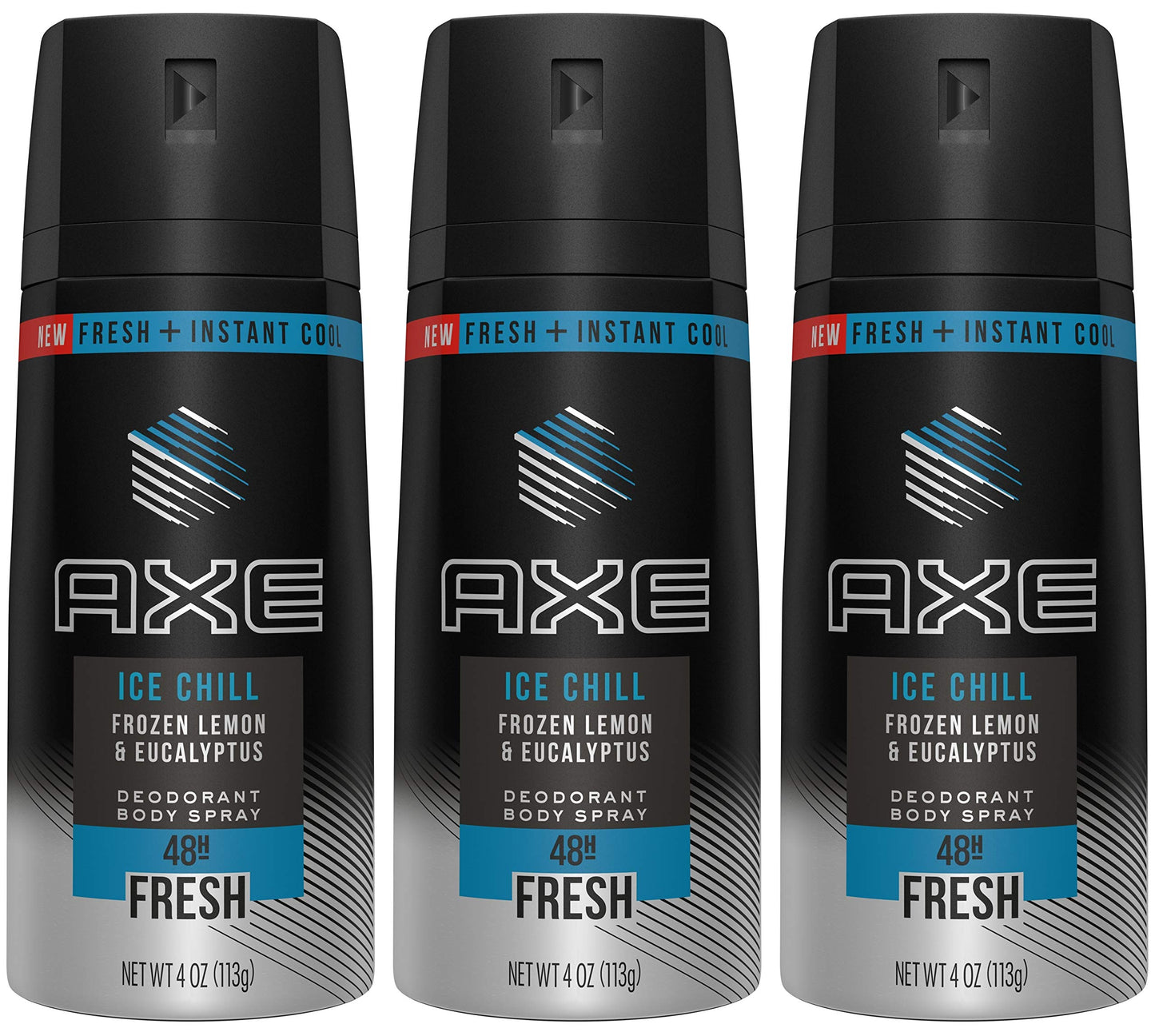 Axé Ice Chill Deodorant Body Spray – Frozen Lemon & Eucalyptus – 4 oz per Can, Pack of 3