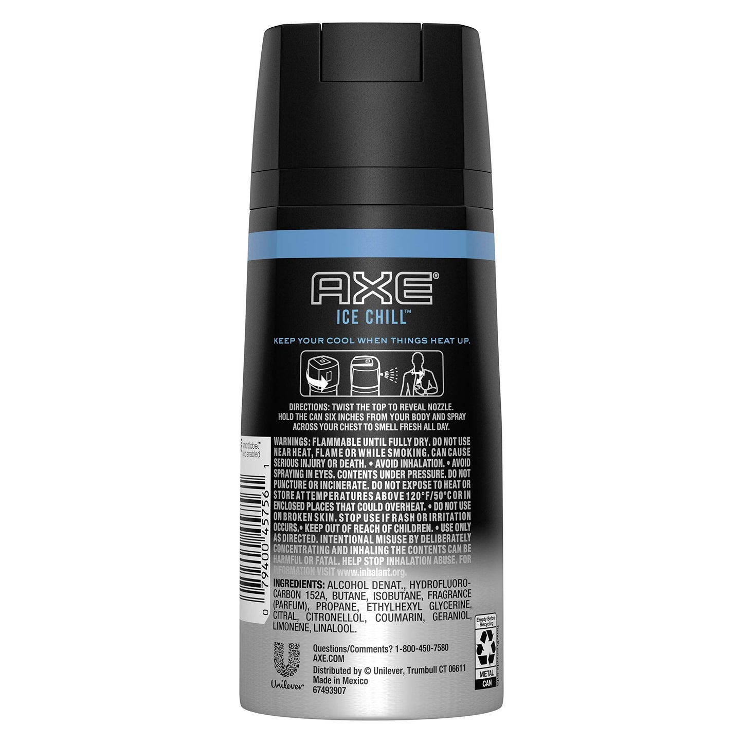 AXE Ice Chill Deodorant Body Spray – Lemon & Eucalyptus, Pack of 2 x 4 oz Cans