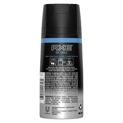 AXE Ice Chill Deodorant Body Spray – Lemon & Eucalyptus, Pack of 2 x 4 oz Cans