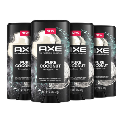 AXE Fine Fragrance Collection Pure Coconut Deodorant Stick – 4-Pack, 2.6 oz Each, 48H Freshness & Odor Protection