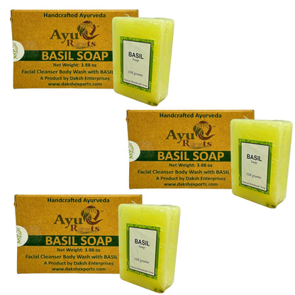 AyuRoots Ayurvedic Basil Soap Bar – Handmade Vegan Face & Body Soap (3.88 oz)