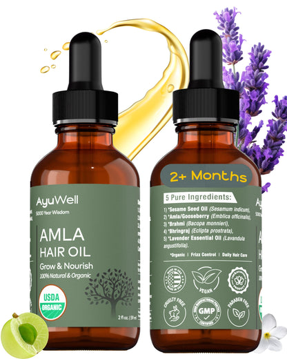 Ayuwell Ayurvedic Hair Oil — USDA Organic Amla Blend for All Hair Types, 2 oz
