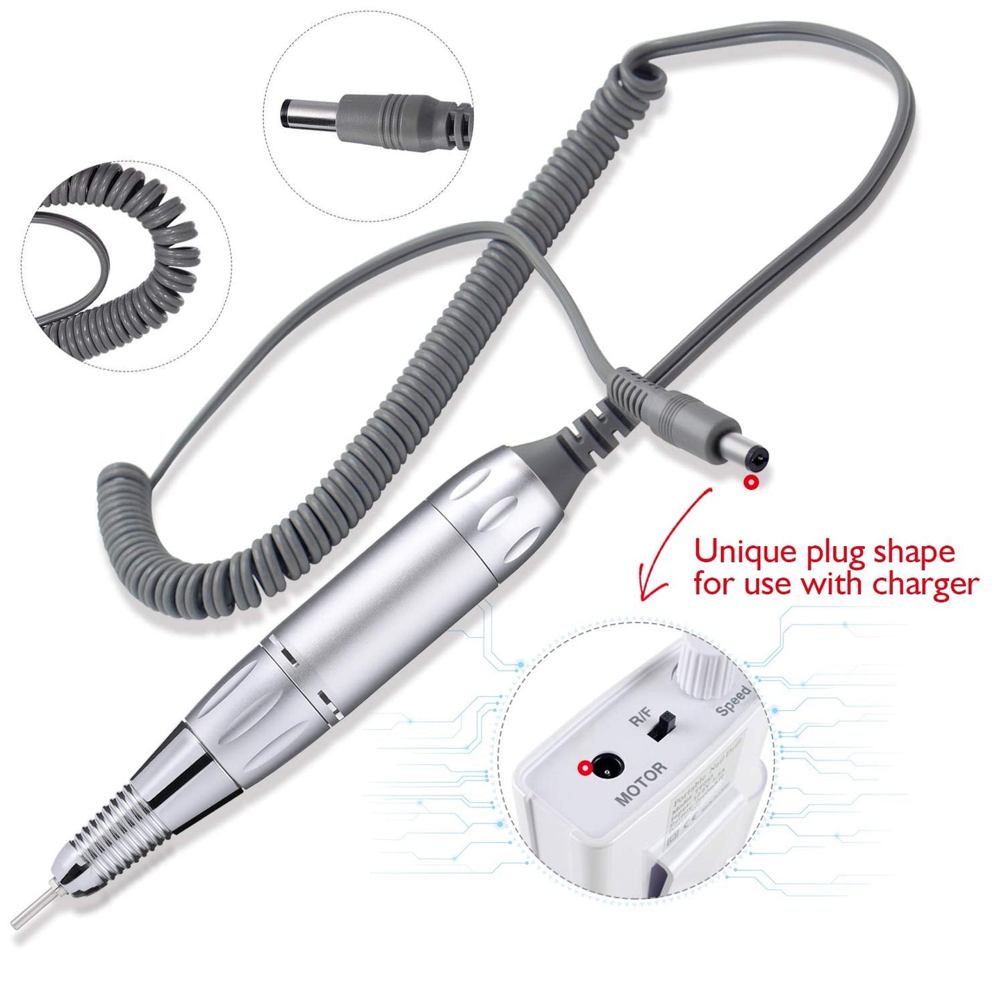 AZ GOGO Handpiece for TP283 Nail Drill Machine — 0-30000 RPM, Aluminum Heat Dissipation, Charger Required