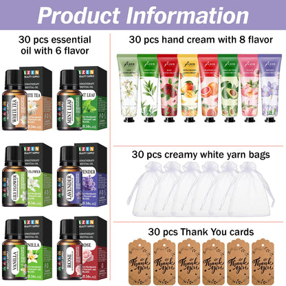 AZEN 30 Sets Bulk Gifts – Hand Cream & Essential Oils Gift Set for Guests & Weddings