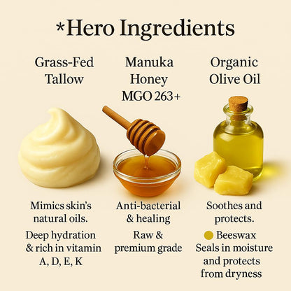 Azmera Beauty Grass-Fed Beef Tallow Balm with Manuka Honey & Olive Oil (2oz)