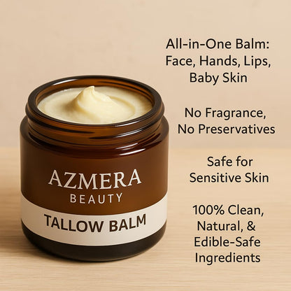 Azmera Beauty 100% Grass-Fed Beef Tallow Balm with Manuka Honey MGO 263+ – Organic Beeswax, Olive Oil and Moringa Oil (2oz, Unscented)