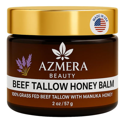 Azmera Beauty Beef Tallow Balm with Manuka Honey & Beeswax – Lavender, 2oz
