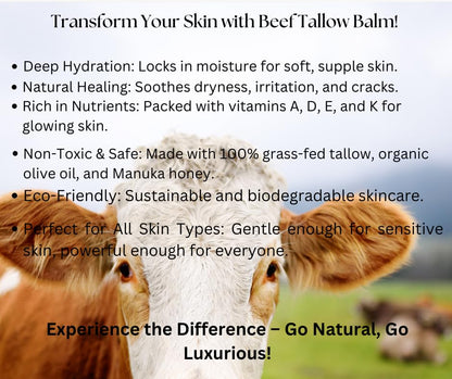 Azmera Beauty Beef Tallow Balm with Manuka Honey MGO263+ – 2oz Orange, Beeswax & Olive Oil, Handmade for Dry Skin