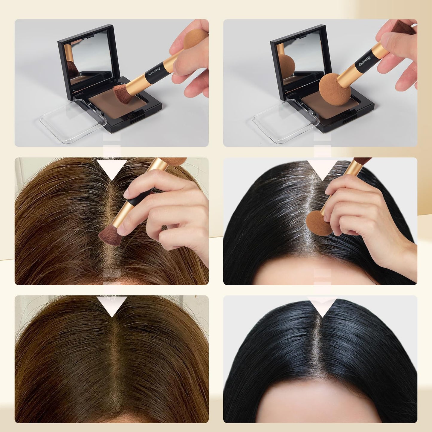 Azonbey Root Touch Up Hair Color with Makeup Brush – Black – Instant Grey Coverage