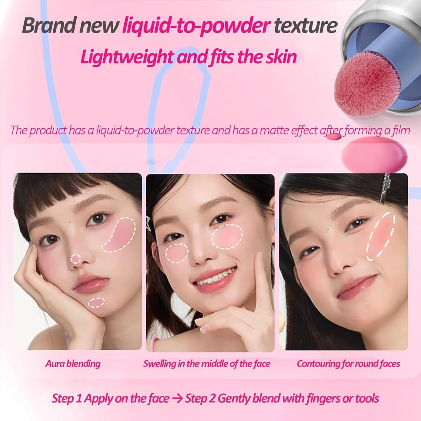 Aztk Liquid Blush JC06 – High-Pigment Matte Blush with Sponge
