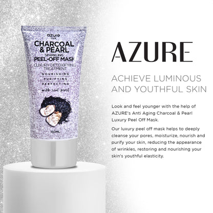 Azure Cosmetics Charcoal & Pearl Sparkling Peel-Off Mask | Korean Skincare for Anti-Aging, Dirt & Oil Control | Hyaluronic Acid & Collagen – 150 ml