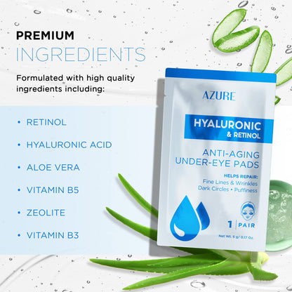 Azure Cosmetics Hyaluronic & Retinol Under Eye Pads – Moisturizing & Rejuvenating Eye Mask Patches