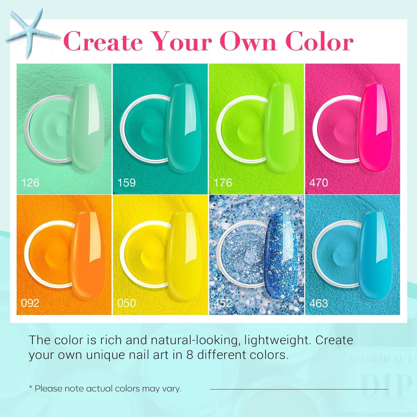 AZUREBEAUTY Dip Nails Starter Kit – Mermaid Colors, No Lamp Needed