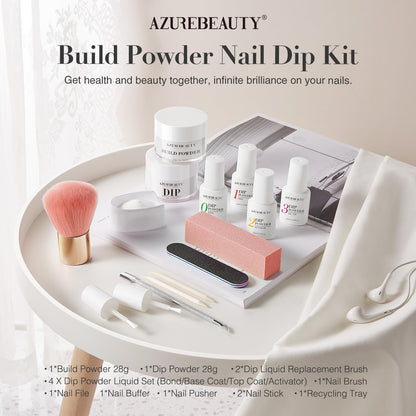 AZUREBEAUTY Clear & White Dip Powder Nail Kit – 28g/1oz, 15-Piece Starter Set