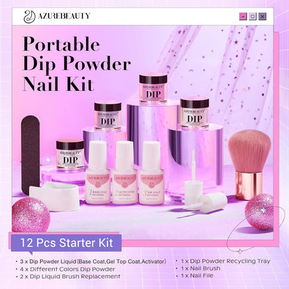 AZUREBEAUTY Dip Powder Nail Kit Starter – Pastel Lavender Pink Glitter (4 Colors), No Lamp Needed