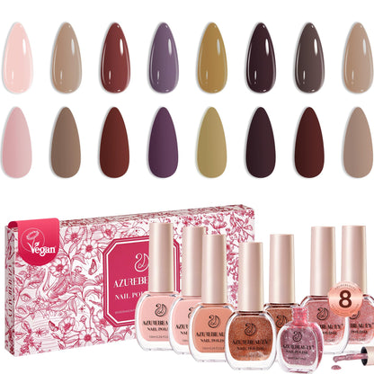 AZUREBEAUTY Brown Nude Nail Polish Set – Quick-Dry Lacquer & Strengthening Top Coat