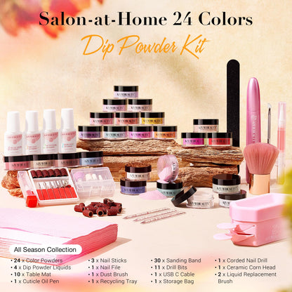 AZUREBEAUTY Dip Powder Nail Kit with Electric Drill – 24 Colors